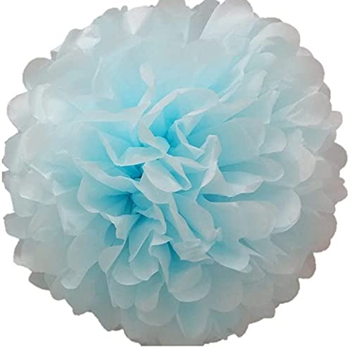 Pack Of 10 Tissue Paper Flower Ball Pom Pom Party Decoration Indoor Outdoor 6'' 8'' 10'' 12'' 14'' (Baby Blue, 14'')